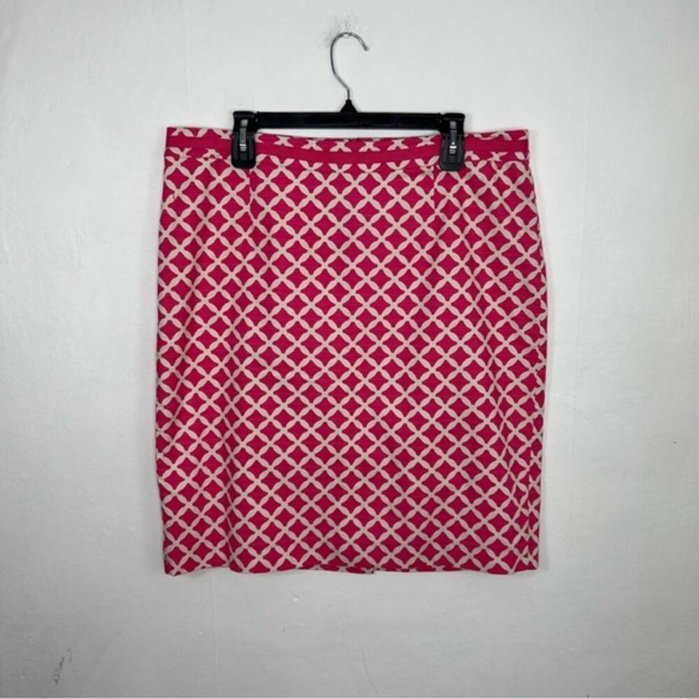 Boden Straight Pencil Barbie Pink White Geometric Lattice Skirt Size 14
